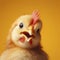 chicken with a surprised face on a yellow bright background. ai generative