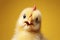 chicken with a surprised face on a yellow bright background. ai generative