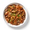 Chicken Tika Marsala on plain white background - product photography