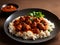 Chicken Tikka Masala dish with rise