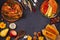 Chicken or turkey, autumn food eating. Thanksgiving Day and Harvest food background.