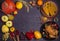 Chicken or turkey, autumn fruits and vegetables. Thanksgiving food concept. Harvest or Thanksgiving background