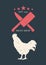 Chicken. Vintage poster for butchery meat shop. Logo, retro print, organic farm products. Chicken silhouette. Logo