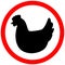 Chicken warning red circular caution road sign