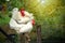 Chicken White Leghorn family in farming garden organic in the backyard.