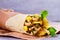 Chicken wraps with mango, basil and mint. Burrito with chicken.