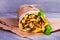 Chicken wraps with mango, basil and mint. Burrito with chicken.