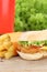 Chickenburger chicken burger hamburger fries menu meal combo fast food drink