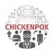 Chickenpox banner. Symptoms, Treatment. Icons set. Vector signs for web graphics.
