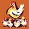 chickens and chickens on a brown background. Vector illustration. AI generated