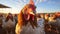 Chickens roam freely in the meadow, a vibrant farm scene generated by AI