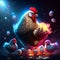 Chickens and rooster on a dark background. Vector illustration AI Generated