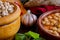 Chickpea dish on wooden background