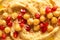 Chickpea hummus with tahini and pomegranate. Healthy vegetarian appetizer. Middle Eastern cuisine