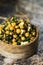 Chickpea salad, with spinach, pine nuts and cheese