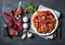 Chickpea stew on a white plate, flatlay