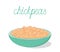 Chickpeas in a bowl. Vector hand drawn illustration.