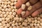 Chickpeas. Person with grains in hand. Macro. Whole food.
