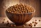 Chickpeas in Wooden Bowls on a Wooden Surface, Generative AI