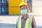 Chief elder senior worker with face mask. Asian chinese old man engineer staff foreman health care