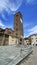 Chieri Turin tower in the main square in sunny day