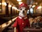 Chihuahua bellboy with tiny luggage in hotel