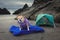 chihuahua camping on the beach