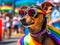 Chihuahua dog in pride parade. Concept of LGBTQ pride. AI generated