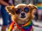 Chihuahua dog in pride parade. Concept of LGBTQ pride. AI generated