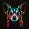 chihuahua dog puppy in abstract, graphic highlighters lines rainbow ultra-bright neon artistic portrait
