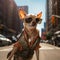 Chihuahua dog in sunglasses, clothes, chain around his neck