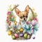 Chihuahua and Easter Eggs: A Playful Watercolor Stock Photo AI Generated