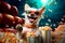Chihuahua pet with glasses and popcorn, enjoying a movie in his home, Genrative AI