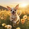 Chihuahua puppy running through a field of wildflowers in the golden hour by AI generated