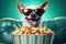 Chihuahua with style and attitude, ready to enjoy a movie at home, Generative AI