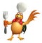 Chiken cartoon character with chef hat and spoon