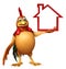 Chiken cartoon character with home sign