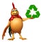 Chiken cartoon character with recycle sign