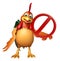 Chiken cartoon character with stop sign