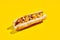 Chiken cheesesteak in minimal style. American fast food in yellow background with shadow. Philly steak sandwich trendy concept.