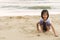 Child 6s girl enjoy play beach sea