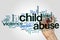 Child abuse word cloud concept on grey background