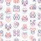 Child adoption seamless pattern with thin line icons: adoptive parents, helping hand, orphan, home care, LGBT couple with child,