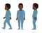 Child of afro ethnic origin, standing and walking, isometric view, full body. Vector illustration