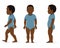 Child of afro ethnic origin, standing and walking, isometric view, full body. Vector illustration