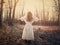 Child Alone in White Dress in Woods