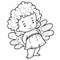 Child angel character is drawn in outline, coloring, isolated object on white background, vector illustration,