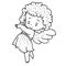 Child angel character is drawn in outline, coloring, isolated object on white background, vector illustration,