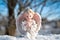 Child angel statue with a blue sky background, winter time.