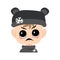 Child with angry emotions, grumpy face, furious eyes in bear hat with snowflake